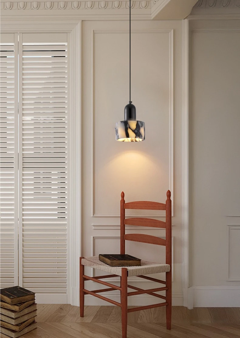 Art Pendant Light Natural Stone Marble E27 Bulb