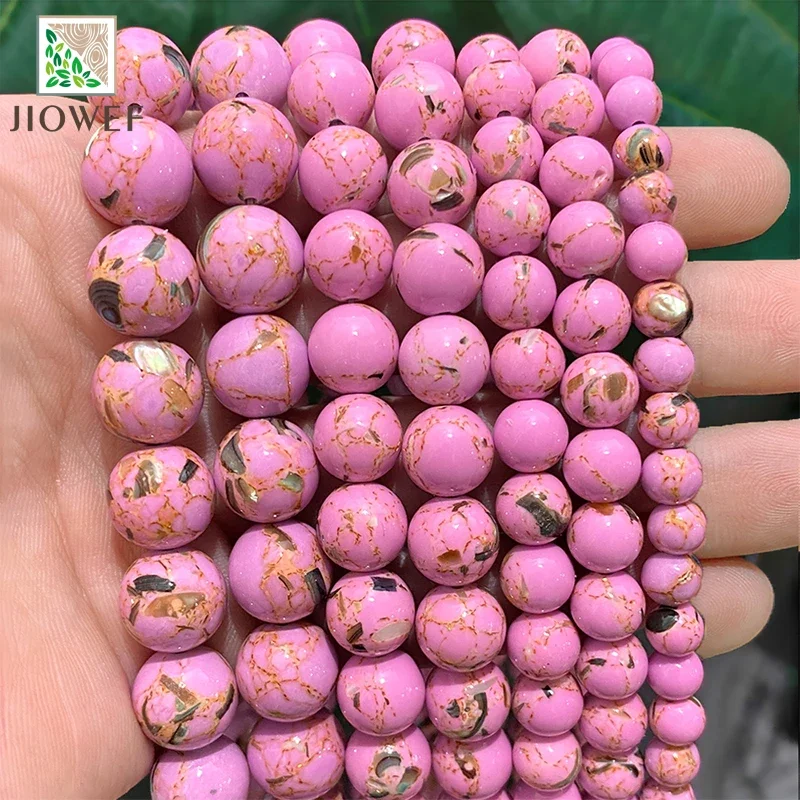 الحجر الطبيعي الضوء الأرجواني قذيفة الفيروز السلس الجولة فضفاض الخرز 4/6/8/10/12 مللي متر لصنع المجوهرات عقد دي اي واي سوار 15'' #1