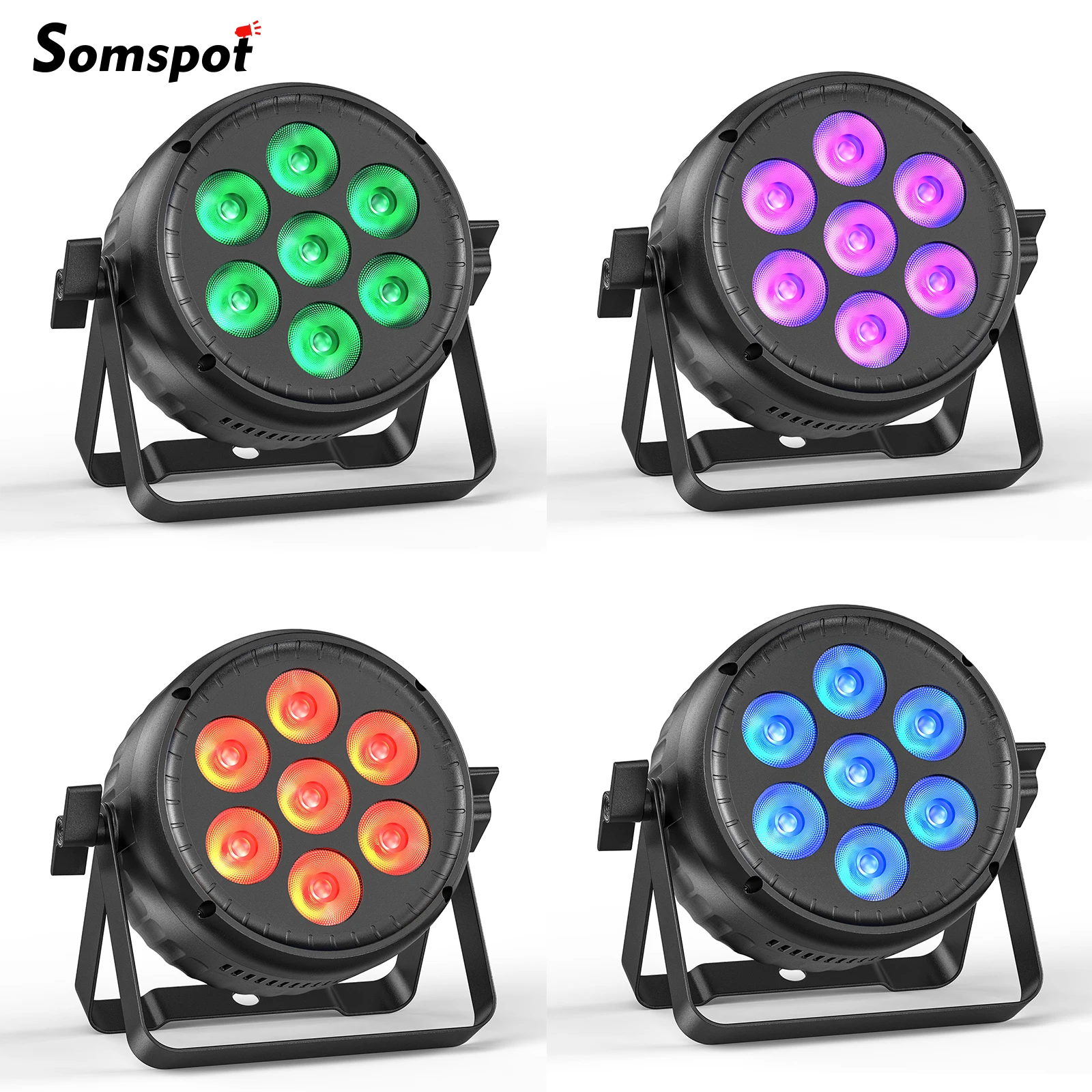 Somspot 4PCS RGBW LED Par Lights 4-IN-1 Colorful Stage Lighting Effect Projector Voice Control for Disco Party Concert Wedding