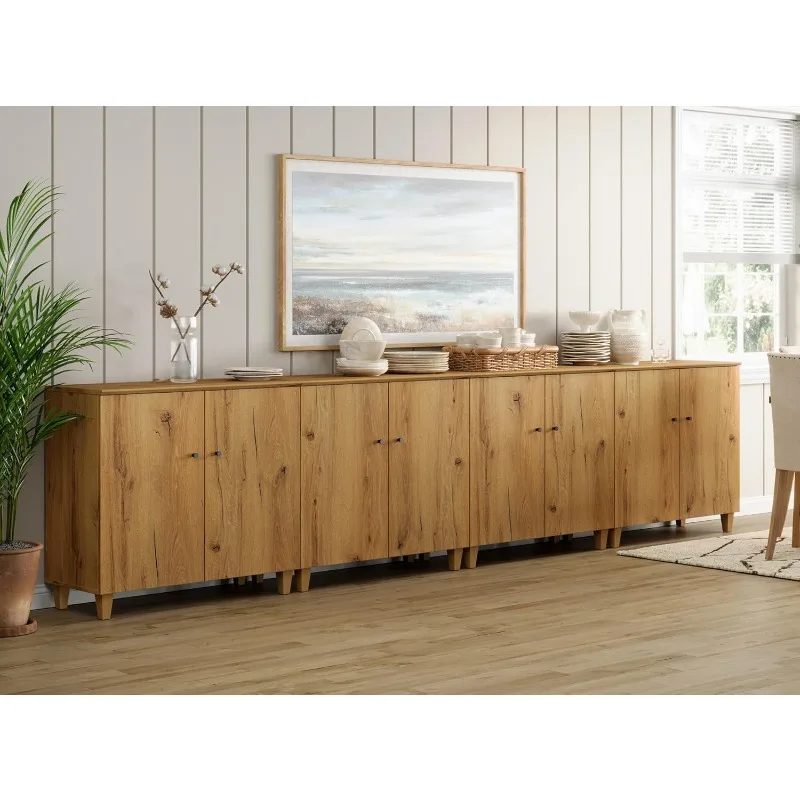 Sideboards Buffet Cabinets with Doors, with 12 Storage Compartments for Living Room, Entryway, Hallway, Oak Brown, 2 Packs