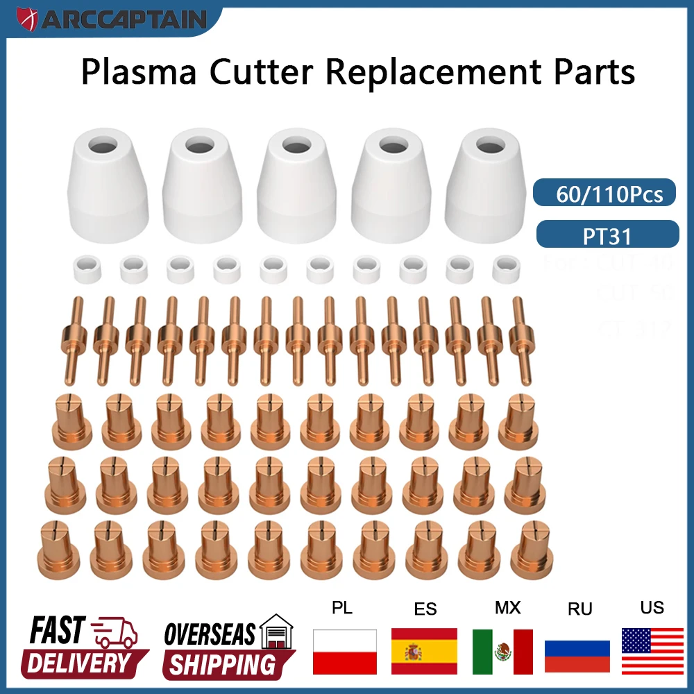 ARCCAPTAIN 60/110 Pz PT31 Punta di Taglio Al Plasma Elettrodo e Kit Ugello di Consumo Accessori Per CUT40 CUT50 Utensili Per Taglio Al Plasma