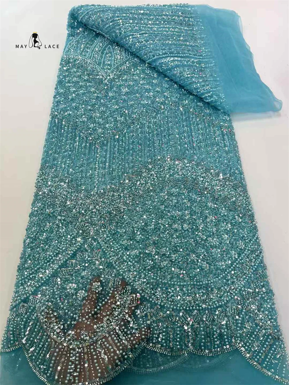 

Luxury African French Beaded Lace Fabric 2025 High Quality New Nigerian Sequins Tulle Lace Fabric For Wedding Party Dress Women