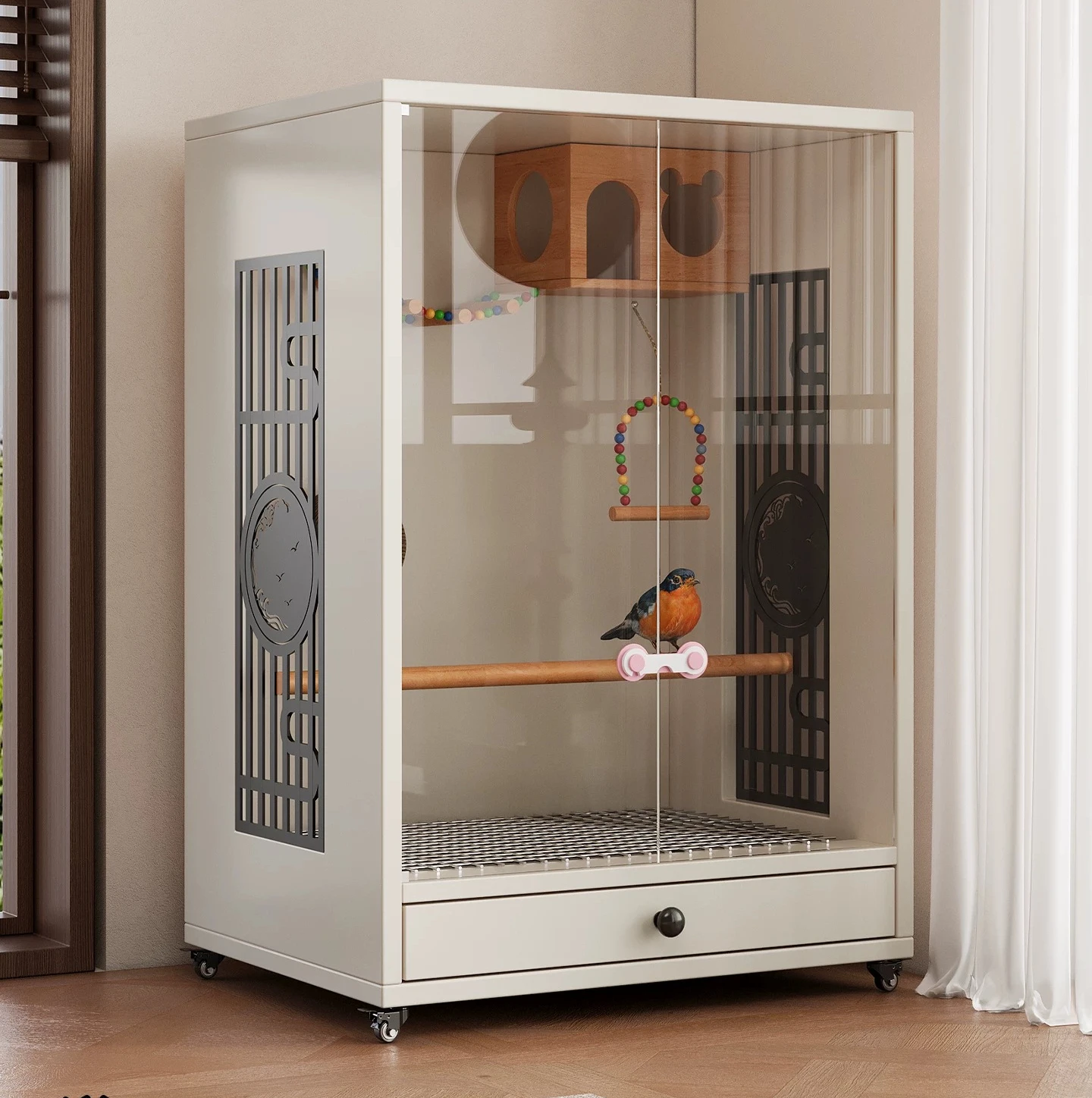 Bird cage household new solid wood villa landscaping cage small sun tiger skin Xuanfeng special large parrot cage