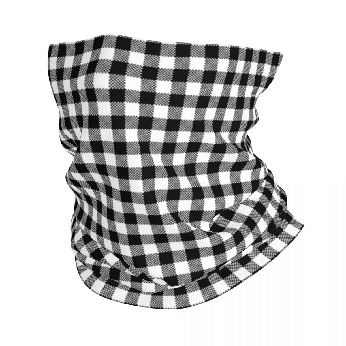 Black And White Gingham Winter Headband Neck Warmer Women Ski Hunting Tube Scarf Geometric Checkered Plaid Face Bandana Gaiter