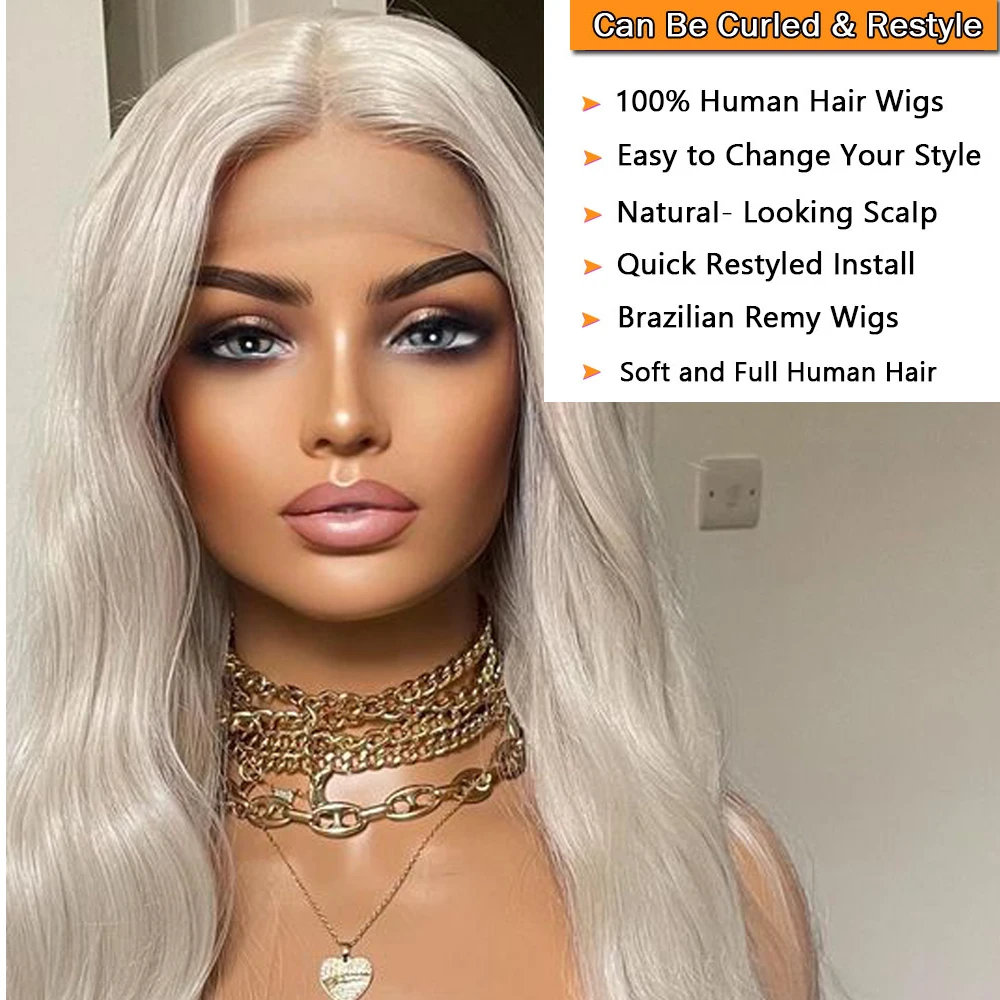 Platinum Blonde Body Wave Human Hair 150 Density Swiss Lace 13x4 Lace Front Wig Preplucked Natural Hairline Remy Hair Wigs