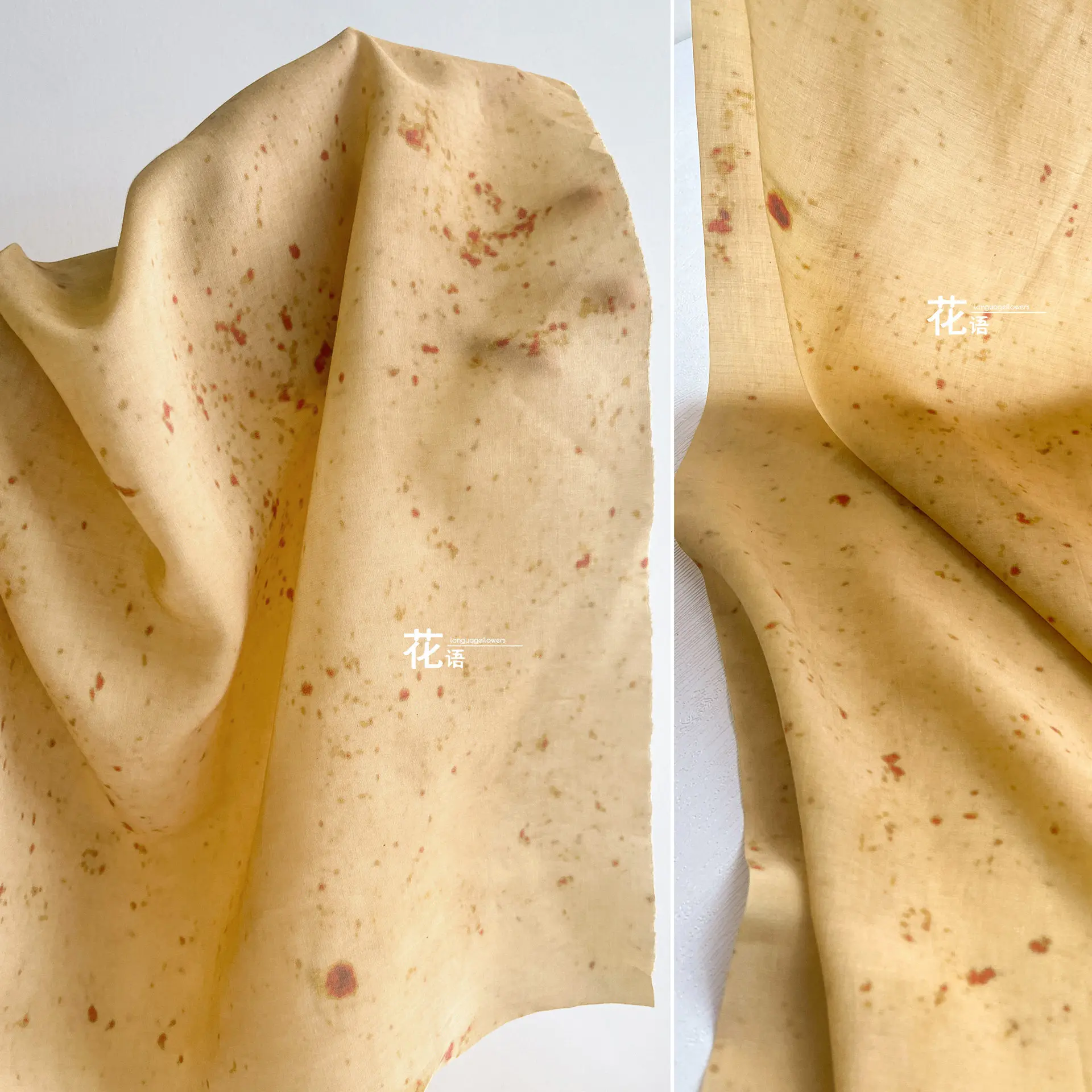 Muted Yellow Rayon Designer Fabric Lightweight Mottled Botanical Dyed Shirt Textile for Handmade Garments and Custom Apparel
