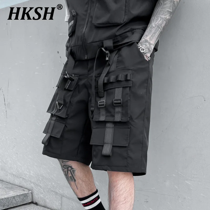 HKSH Summer New Tactical Japanese Shorts Men\'s Dark Techwear Straight Knee-length Pants Multi Pocket Casual Trendy Capris HK0669