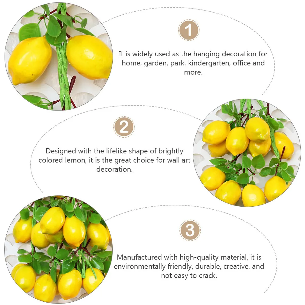 

3pcs Simulated Lemon Skewers Realistic Decorative Fruit Models Photo Props Home Office Foam Long Lasting Vegetable