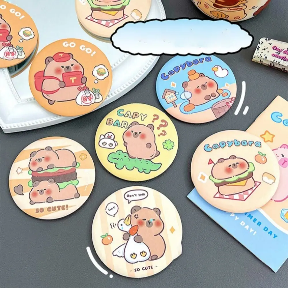 Cute Capybara Small Round Mirror Tinplate Portable Cartoon Single-sided Mirror Multi-purpose Compact Tinkering Mirror Women