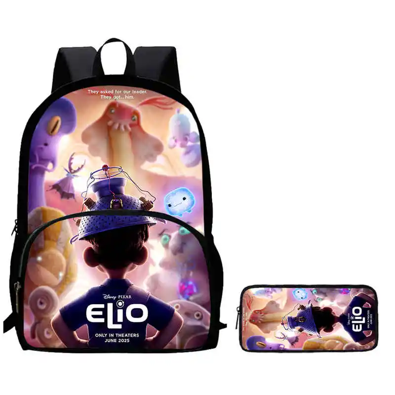 

2Pcs Set School Backpack with Front Pocket,Cartoon ELIO School Bags for Girls Boys,Large Child Backpack for Aged 5-10
