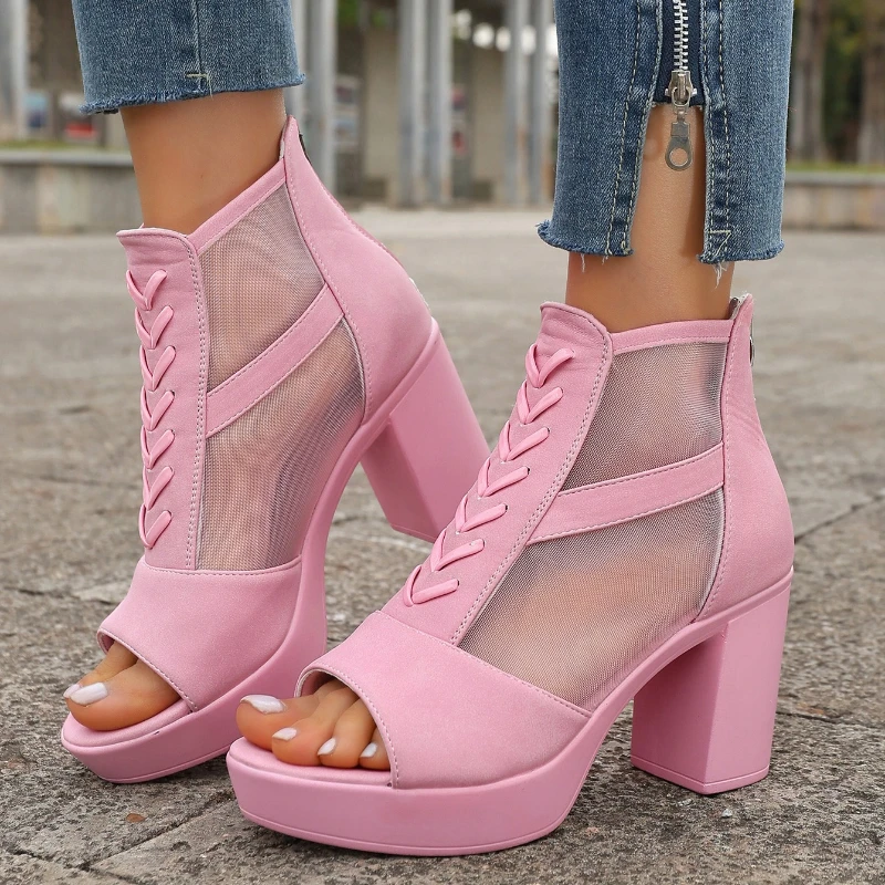 

Thick-soled, Chunky Heel, Slip-on, Zipper-style Fashionable, Versatile, Comfortable and Slip-resistant Women's Casual Sandals