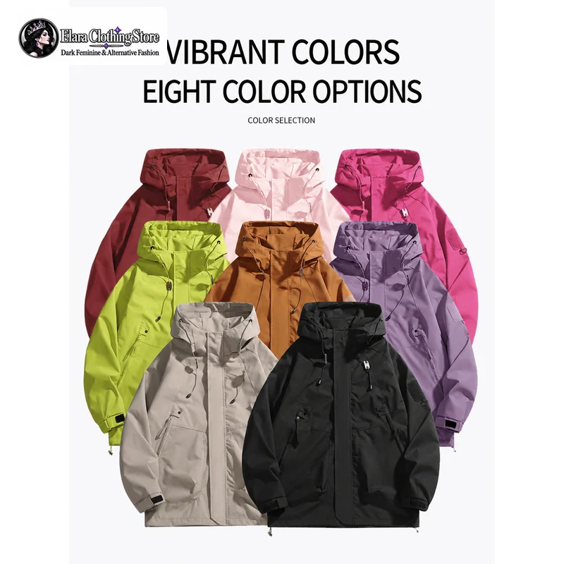 Elara Unisex Outdoor Hiking Suit Hooded Jacket Zipper Workwear Multi Bag Casual Jacket Outdoor Waterproof Couple Assault Jacket