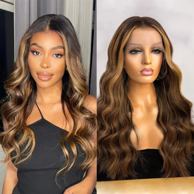 Pelucas de fiesta Peluca Balayage marrón castaño oscuro Peluca sintética de alta calidad Peluca de cosplay diaria para mujeres negras Pelo elástico 26"