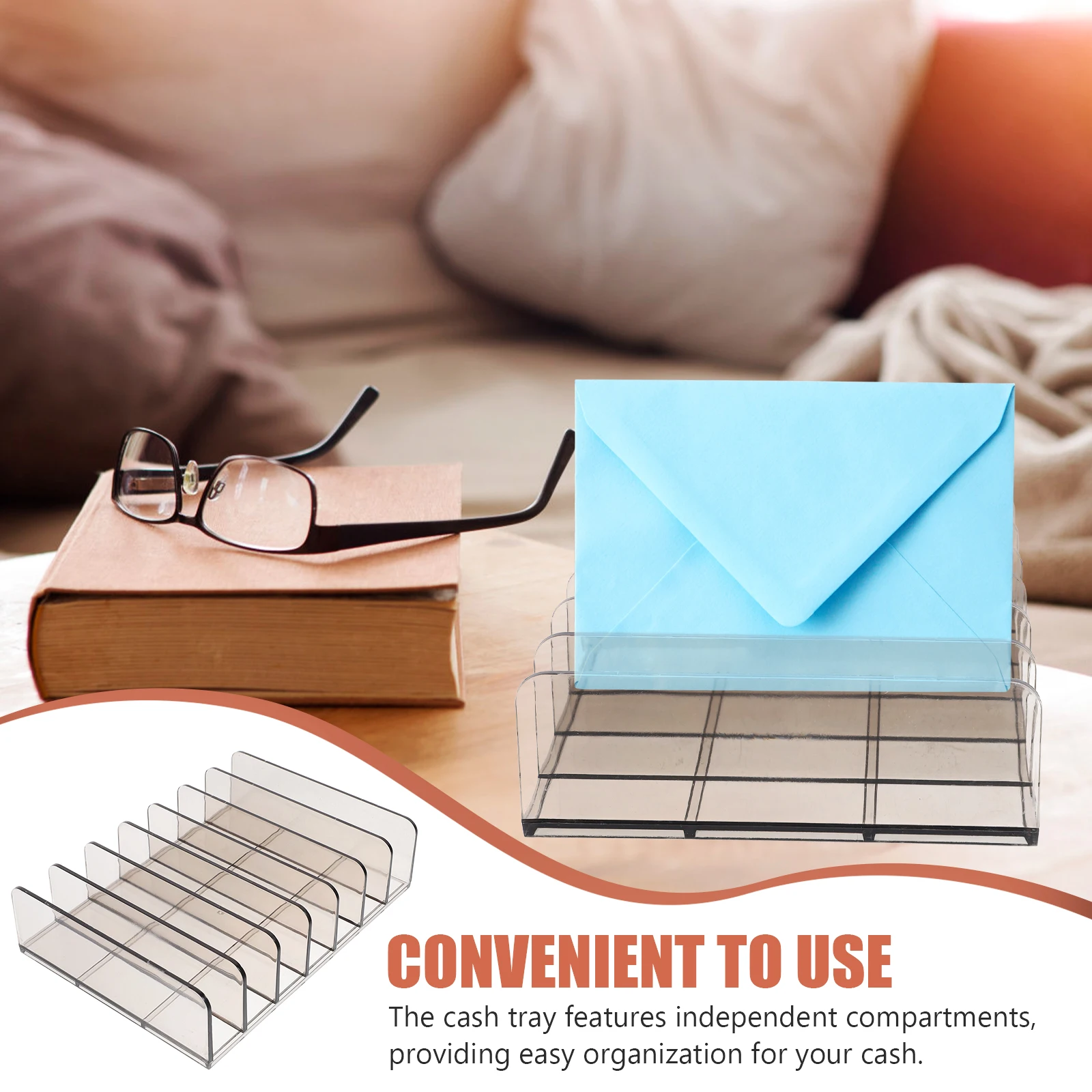 

2Pcs Modern Gray Transparent Cash Tray Acrylic Money Organizer Large Clear Storage Box Portable Currency Till For Checkout Areas
