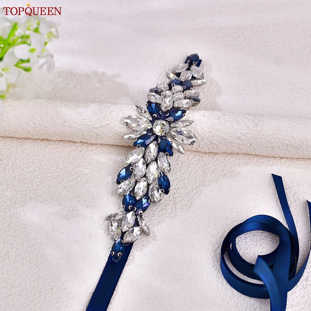TOPQUEEN Delicate Wedding Satin Belt Prom  Formal Wear Accessory Hand-Stitched Glass Rhinestone Bridal Belt S227