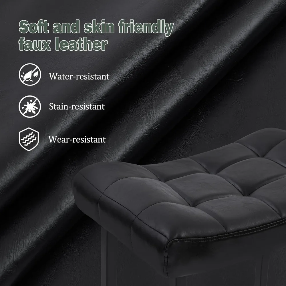 مجموعة مقاعد بار حديثة باللون الأسود مكونة من 2 لطاولة المطبخ بارتفاع 24 بوصة ومقاعد للبار بدون ظهر مع جلد صناعي منجد