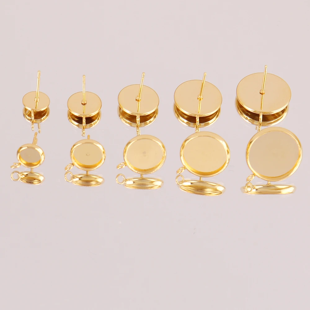 10pcs Stainless Steel Stud Earring Base Glass Cabochon Blank Base Settings Bezels Tray Round DIY Earrings Jewelry Making Finding
