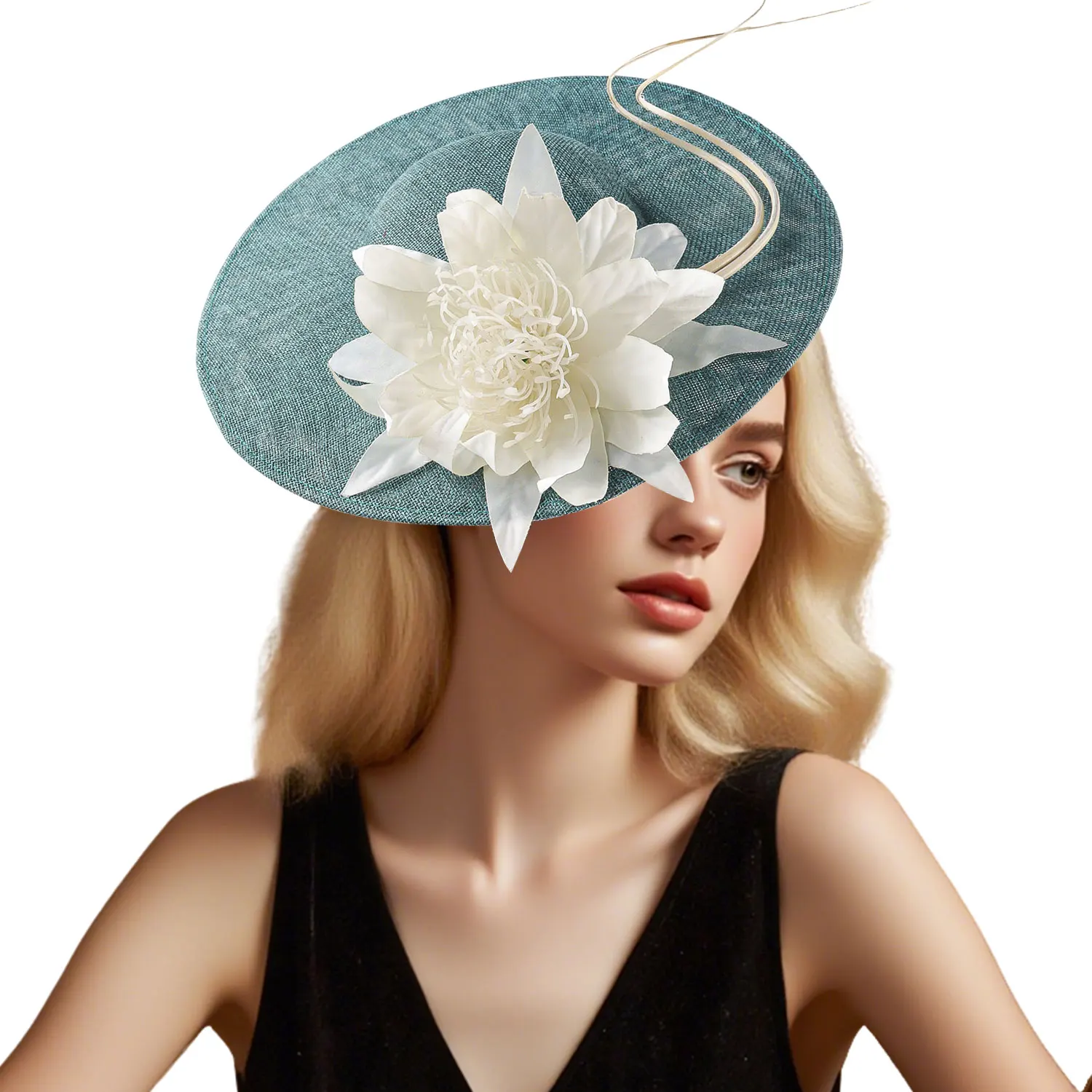 Deluxe Premium Sinamay Flower Fascinator Hat Perfect Feather Wedding Hat Unique Derby Party Hat Fashion Top Church Hat for Women