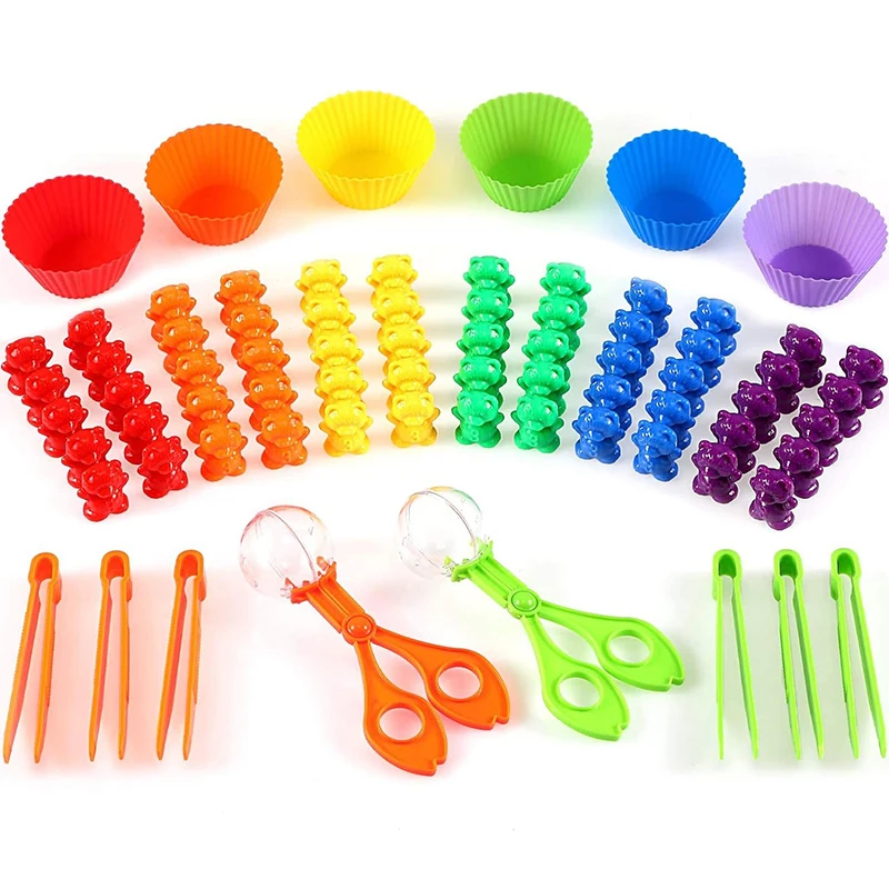 Counting Bears with Matching Sorting Cups Color Recognition Educational Toddler Kids Pre-School Learning Fine Motor Skill Toys