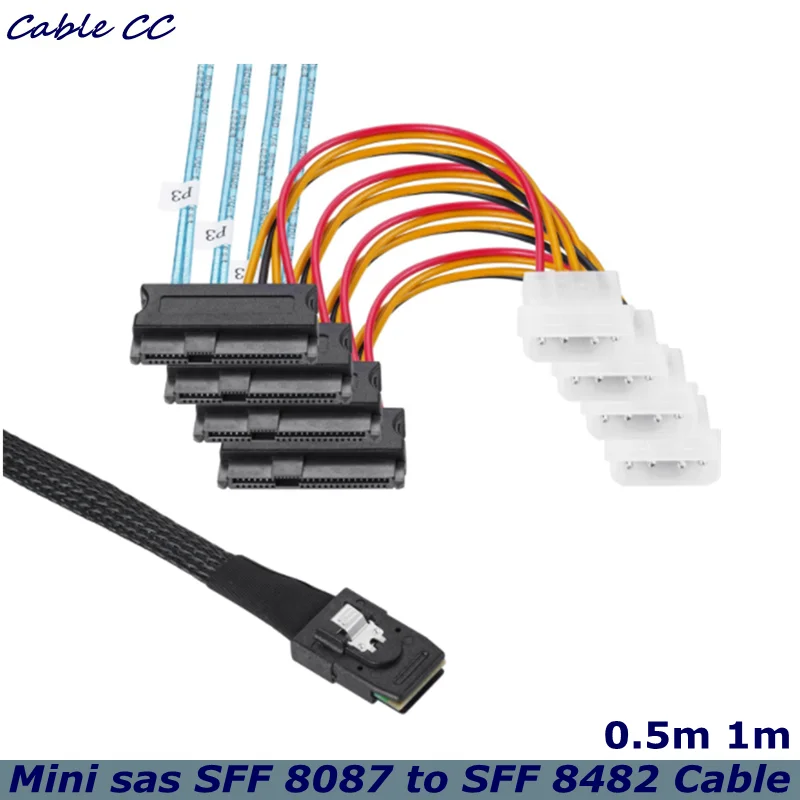 

0,5 м 1 м Mini SAS кабель SFF 8087 до 4 SFF -8482 большой 4-контактный 15-контактный кабель для жесткого диска