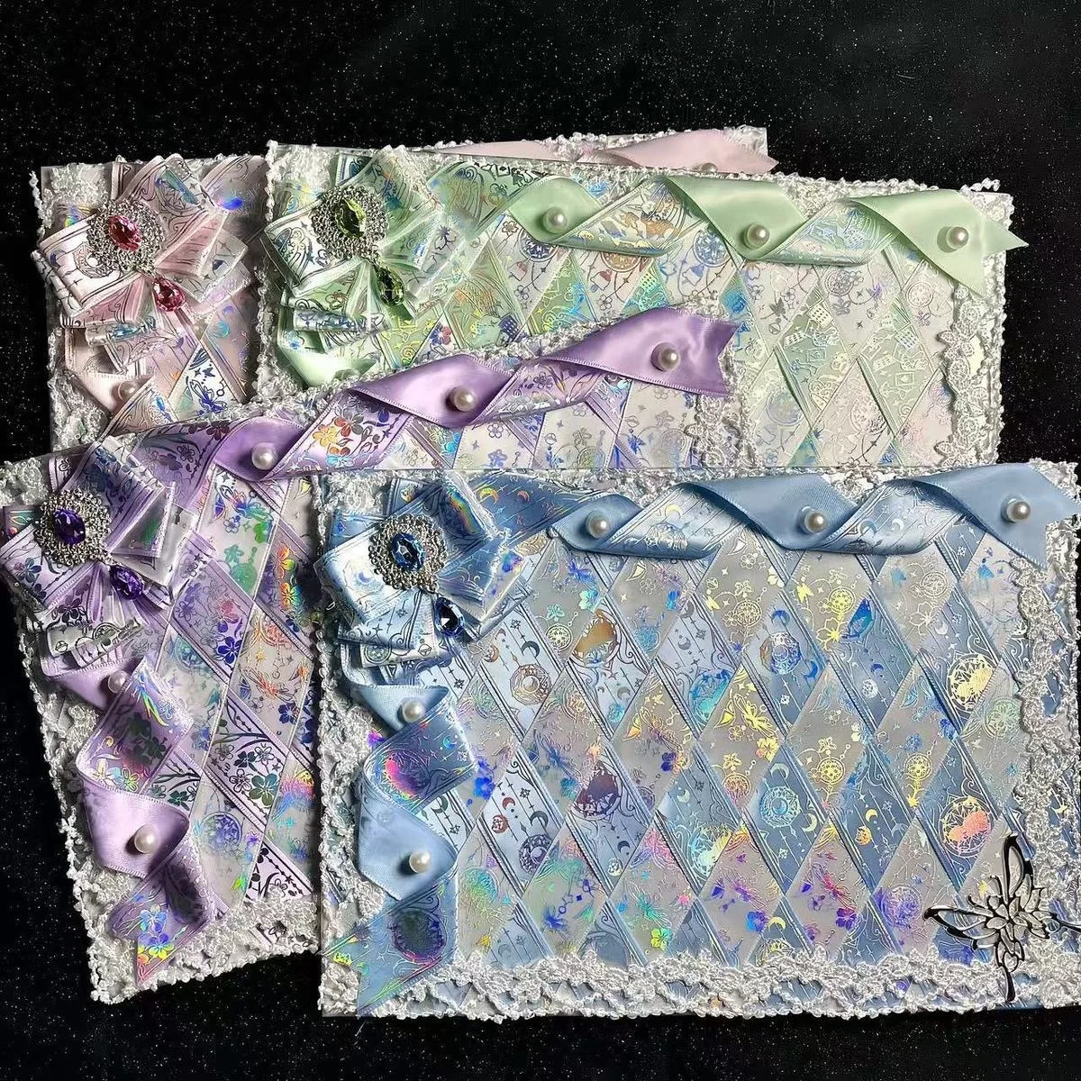 Handmade Lace Grid Ita Board Ribbon Bow Decor Display Board Anime Ita Bag Decor Ita Bag Accessory for Shoulder Bag