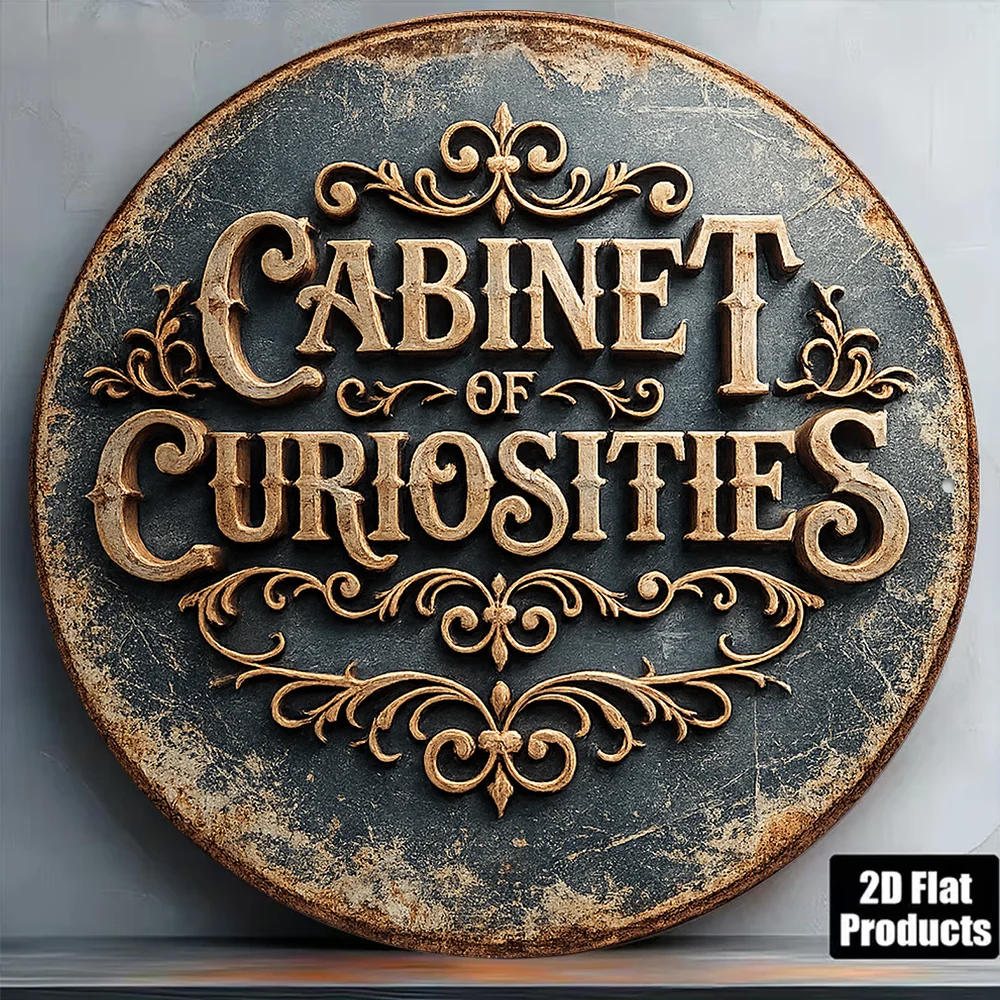 2D Flat Round Sign, Vintage Plaque for 
