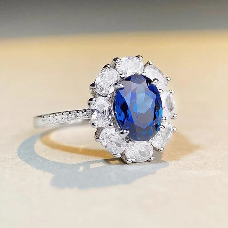 Imagem -02 - Anel Moissanite Banhado a Prata para as Mulheres Anéis Ovais de Safira Passe de Teste de Diamante Azul Royal Presente da Jóia Au750 2ct Nkhog-s925