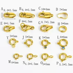 1pcs Real Pure 18K Yellow Gold Clasp Hooks Bracelet Necklace Connector Lobster Circle Spring Clasp Hook Many Stye and Size