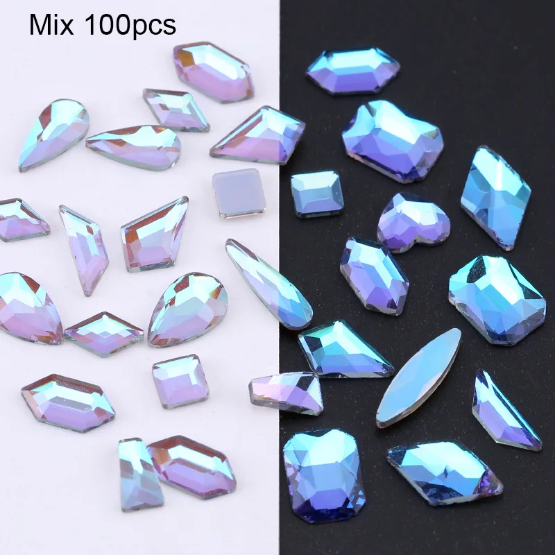 Hurtownie 100 sztuk Aurora fioletowy cień w różnych kształtach kryształ elegancki Rhinestone 3D Manicure zdobienie paznokci dekoracje Charms biżuteria