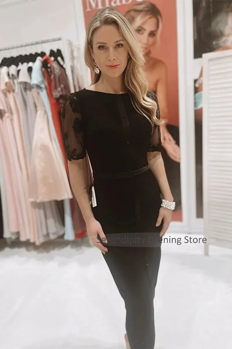 Customized Black Mother of Bride Dress for Women Sheath Tea Length Prom Dress for Party Modern Evening Gowns Midi