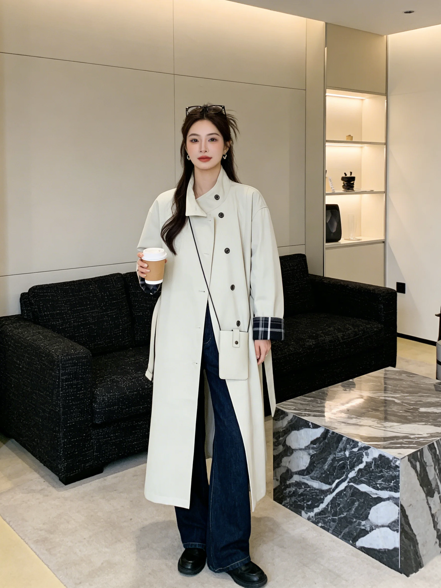 

Ветровка Hebe Sle Long с цветными вставками, женское пальто, ветрозащитное, весна 2026, повседневное, прямого кроя, с деталями на рукавах