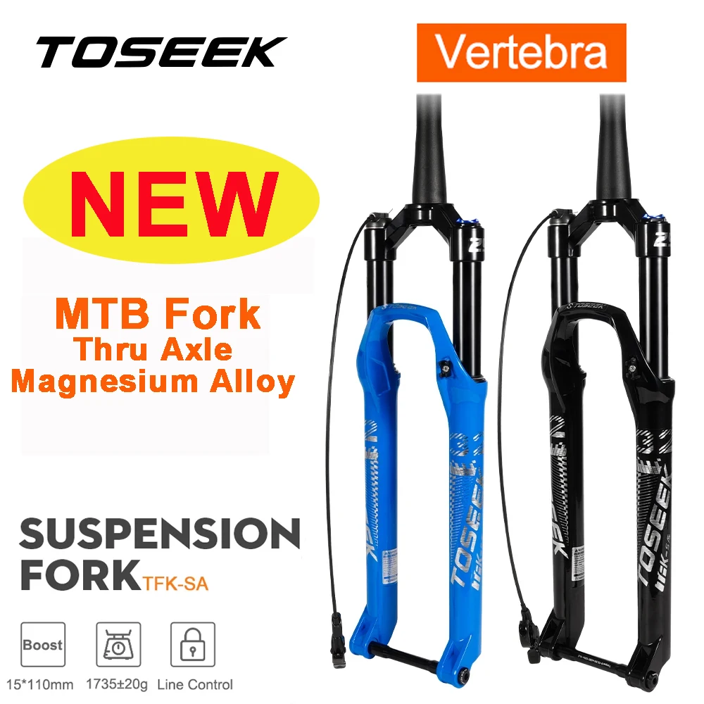 TOSEEK NEW Thru Axle Magnesium Alloy MTB Fork 27.5/ 29 Er Inch Line Control Mountain Bike 15*110 Mm Air Suspension Bicycle Fork