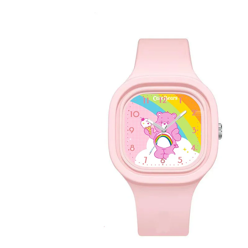 Anime Kawaii Rainbow Care Beared śliczny silikonowy zegarek dla dzieci kwadratowy zegarek kwarcowy dla dziewczynek Cartoon śliczne Anime maluch