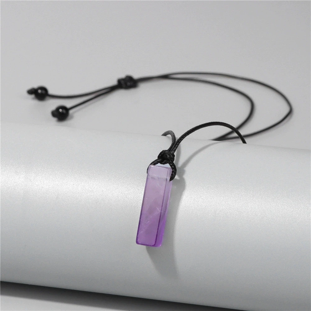 Rechteckige Halsketten aus Naturstein für Damen, Dalmatiner-Obsidian-Anhänger-Halsketten, schwarze Lederkette, modischer Schmuck für Herren, Geschenk. – Detail 4