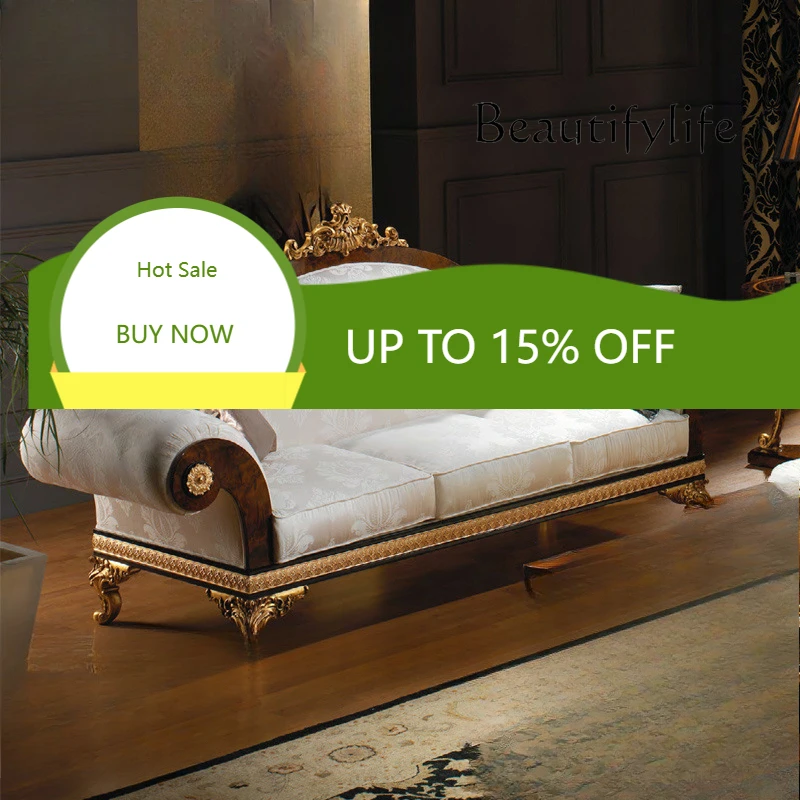 

European Fabric Sofa Combination Italian Luxury Living Room Furniture Solid Wood Carving Flower Gold Villa Foil X