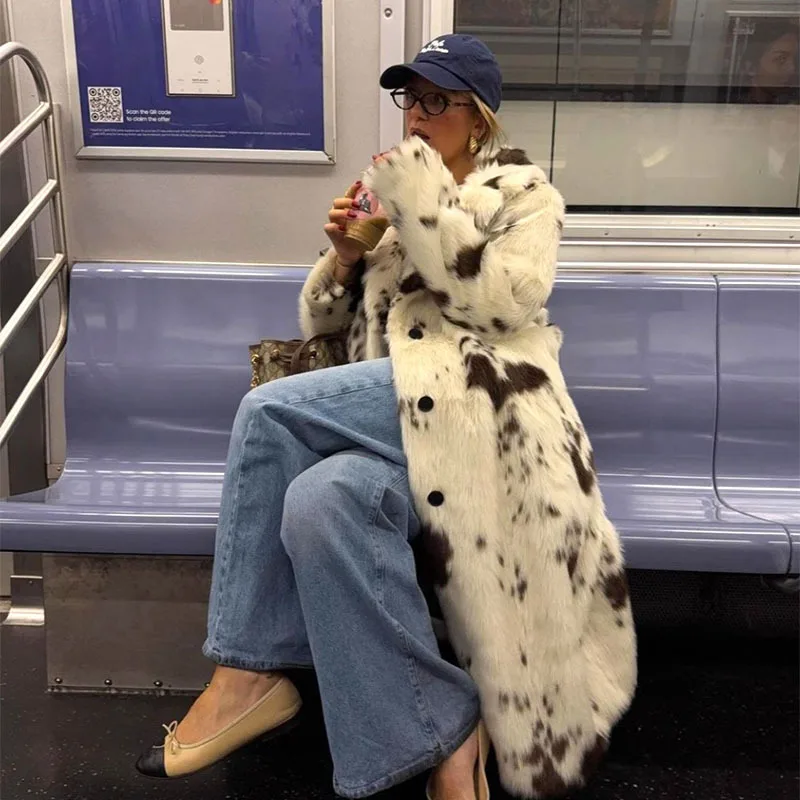 

Женская длинная шуба из искусственного меха 2025 года, осенне-зимняя мода, экологически чистый мех в европейском и американском стиле Tempe