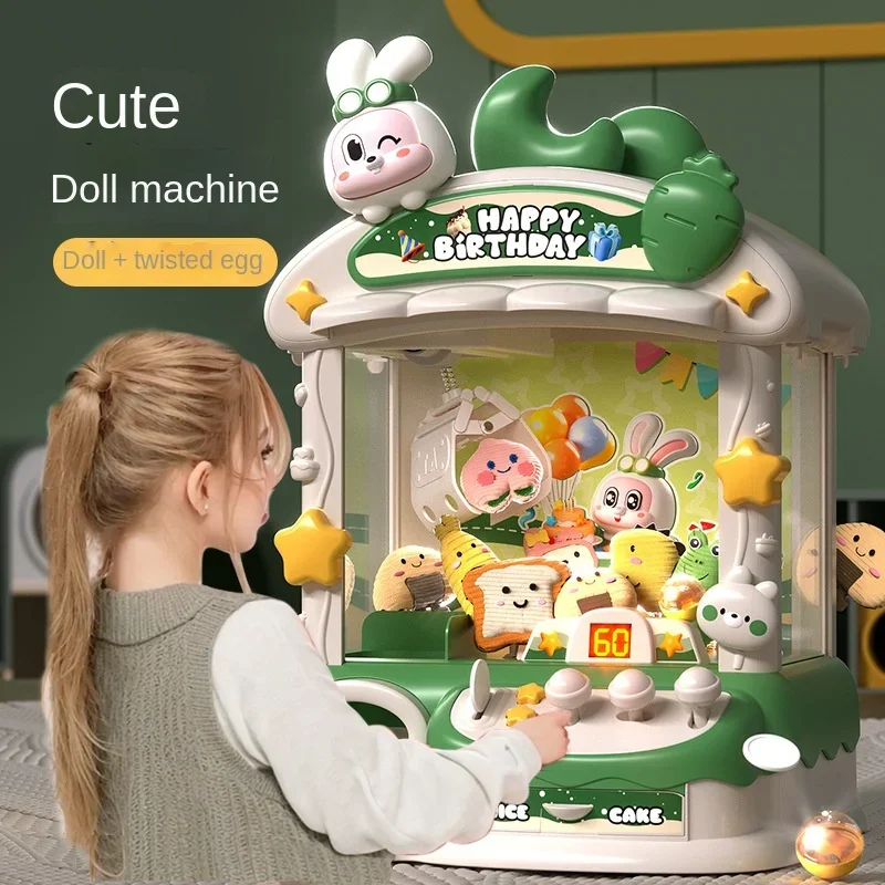 Automatyczny automat dla lalek Zabawka dla dzieci Mini kreskówka na monety Zagraj w grę Claw Crane Machines z lekką muzyką Zabawki dla dzieci