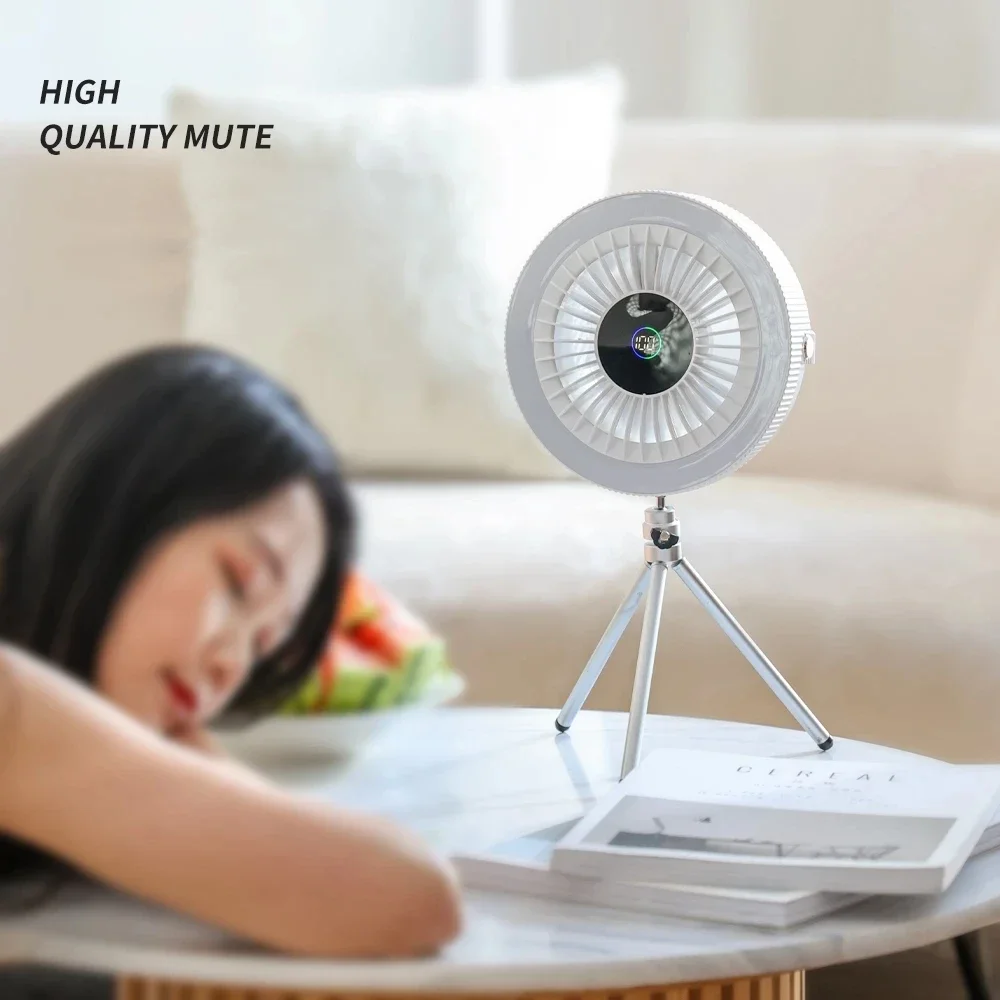 Portable Cordless Floor Desktop Ceiling Multi Functional Fan For Indoor Outdoor Camping Travel Parties Air Cooling With LED Lamp