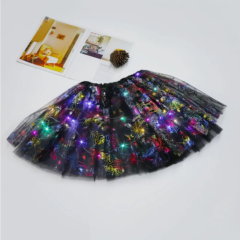 

Хэллоуин с подсветкой для девочек, ведьма, паутина, паутина, юбка-паутина, шляпа волшебника, костюм для косплея, вечеринки, 2024, новые украшения