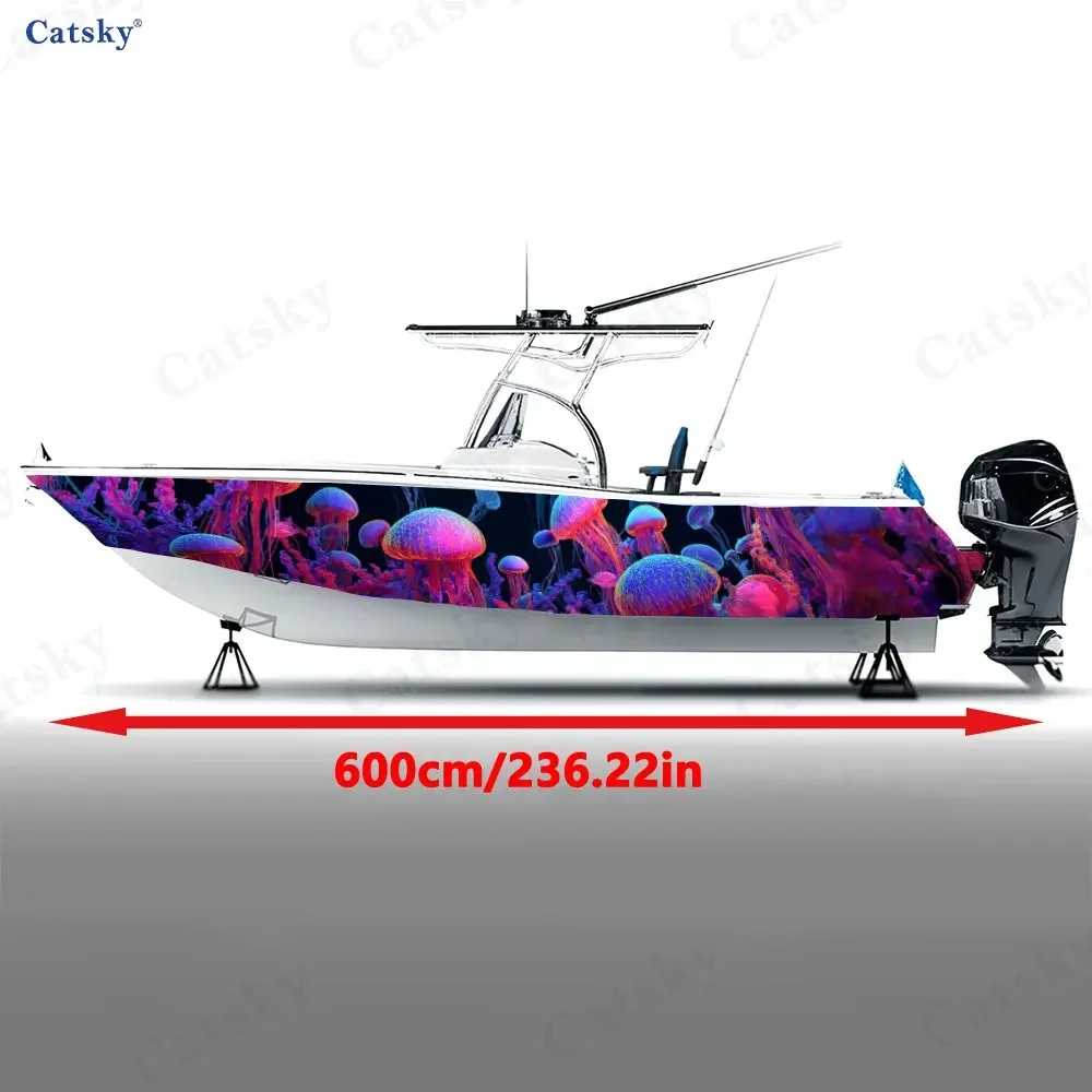 2Pcs Neon Jellyfish Deep Sea Boat Sticker, PVC Waterproof Durable Vinyl Wrap Decals for Fishing Boat, Durable and Stylish Design
