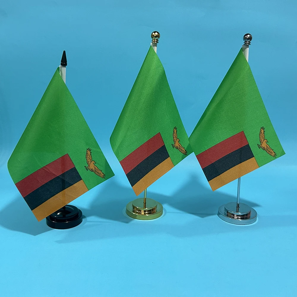 Office Desk Flag Of Zambia flag 14x21cm polyester Desk Ornaments banner Republic of Zambia National Flags