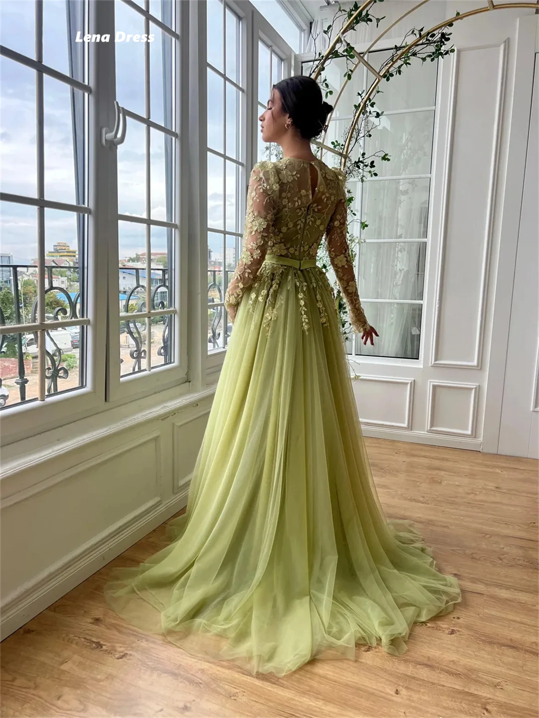 Lena Crew Neck Elegant Party Dresses Woman Wedding Party Dress Line A Ground Length Women Evening Dress Applique Custom Made image 2