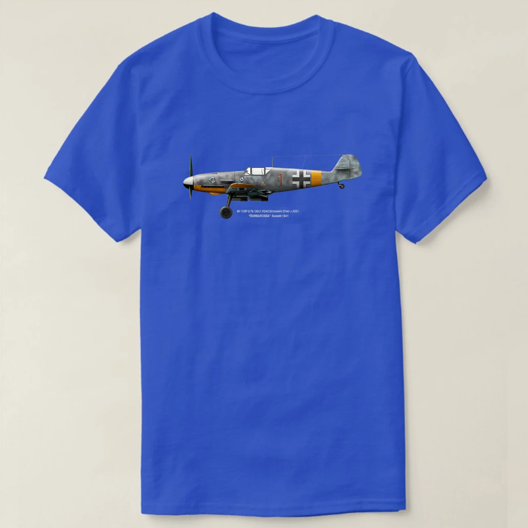 Heinz Schumann Stab I.JG51 Barbarossa Messerschmitt Bf 109F2B Fighter T-Shirt 100% Cotton Casual Short Sleeve O-Neck Mens Tshirt