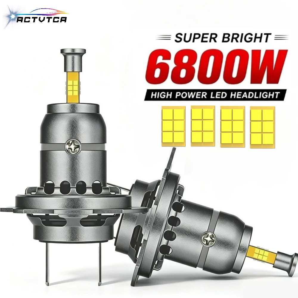 Mini Size H7 LED Headlight Bulbs 6800W 360 H4 H11 9005 9006 Turbo LED Headlamp CANBUS Wireless With Cooling Fan 6000K 12V