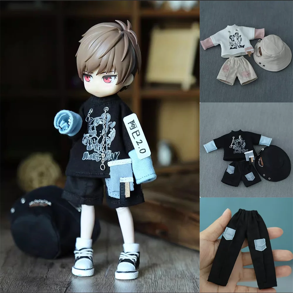 الحلزون 1/12 كبير 12 نقطة BJD ملابس دمى العصرية كول صياد قبعة أعلى السراويل نموذج Ashi 3.0 Beiming الجسم في الأوراق المالية