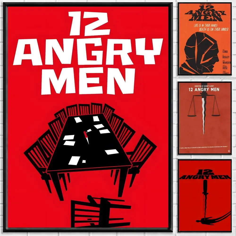 Classic Courtroom Drama Movie 12 Angry Men Poster Self-adhesive Art Waterproof Paper Sticker Coffee House Bar Room Wall Decor