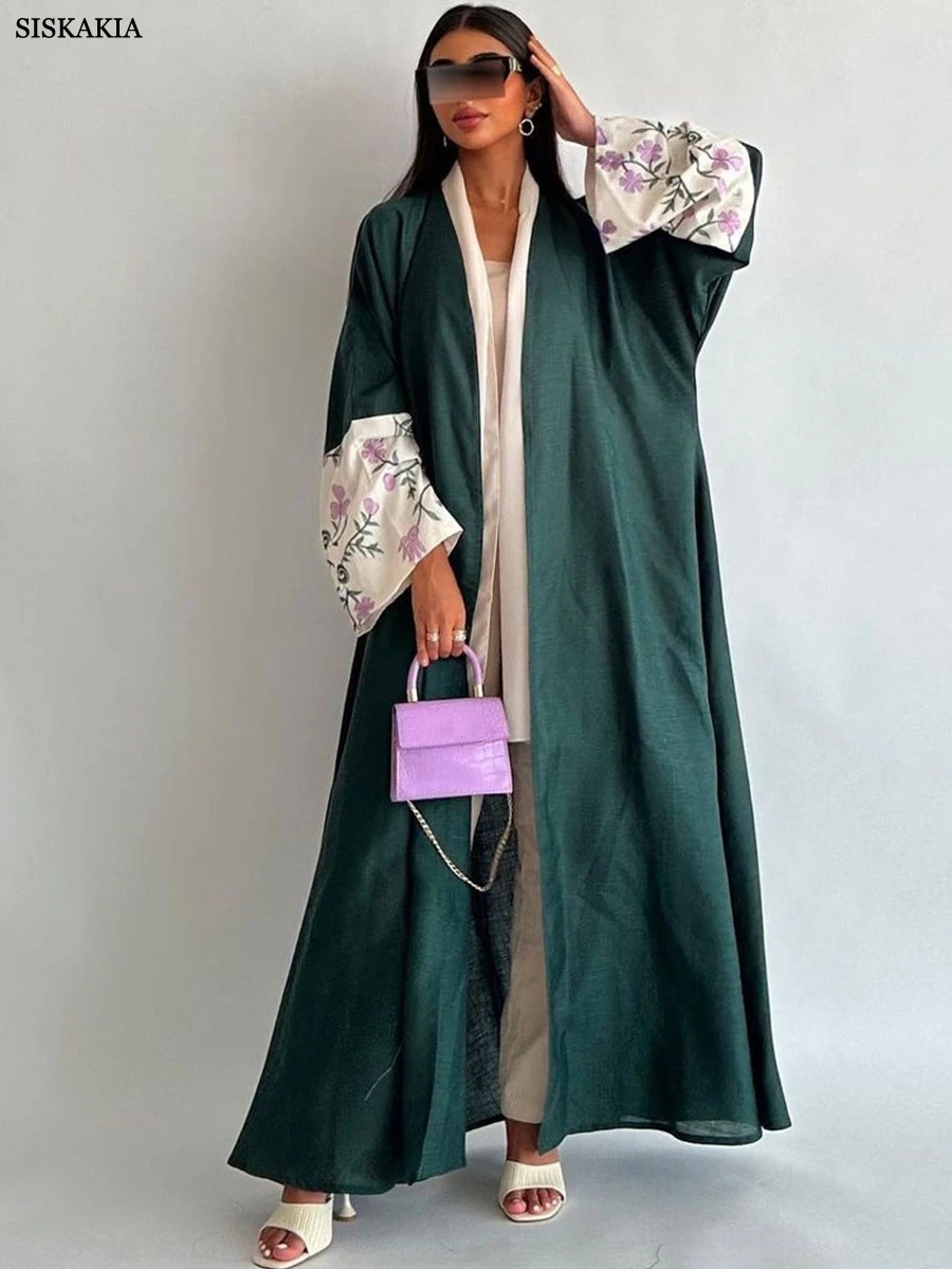 Siskakia Embroidery Open Dubai Abayas For Muslim Woman Elegant Casual Loose Moroccan Saudi Turkish Cardigan Fashion Kaftan 2024