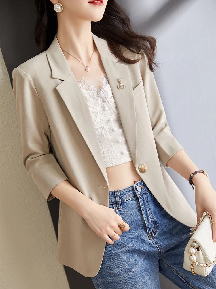 

Solid Elegant Blazer Coat 2023 Spring Summer Thin Three Quarter Sleeve Jackets For Women Oversized Blazers Coat casaco feminino