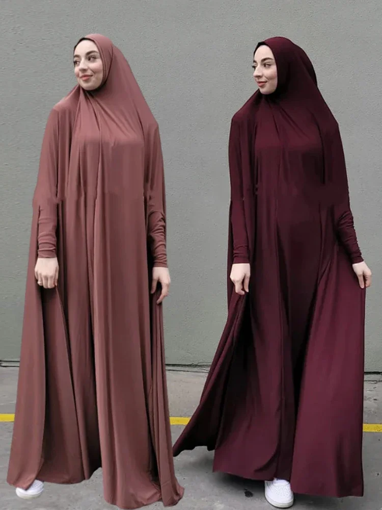 Eid Hooded Muslim Women  Dress Prayer Garment Abaya Long Khimar Full Cover Ramadan Gown Abayas Islamic Clothes Niqab Robe