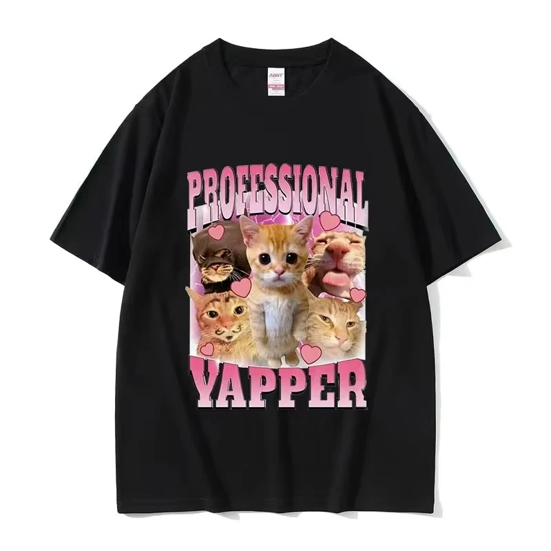 Funny Professional Yapper Meme Cat Pattern Tshirt Retro Womens Fashion Short Sleeved Tshirt Casual Comfortable T-shirt Top